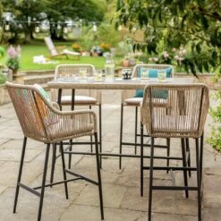 Habitat Malta 4 Seater Rattan Effect Garden Bar Set -Natural -Home Sales Store 1242245 R Z001C