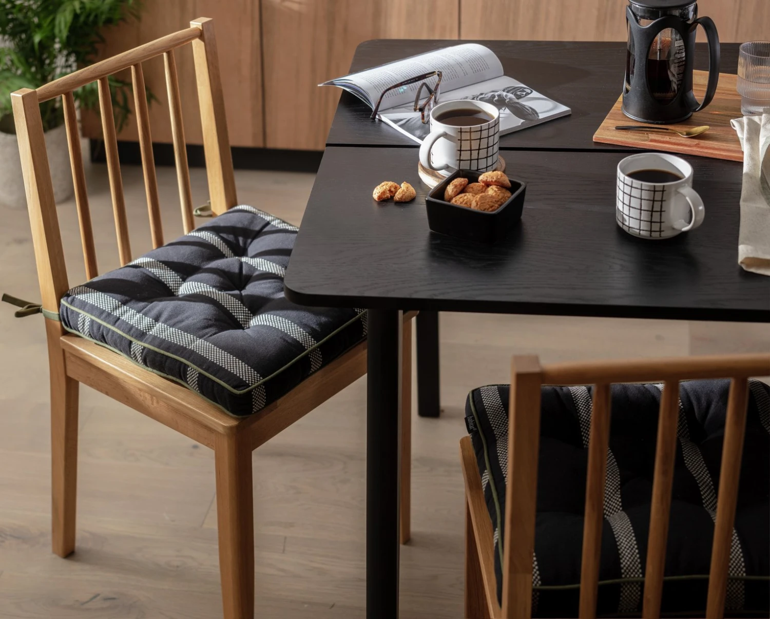 Habitat Woven Stripe Pack Of 2 Seat Cushion - Black 4 Habitat Woven Stripe Pack Of 2 Seat Cushion - Black - Image 2