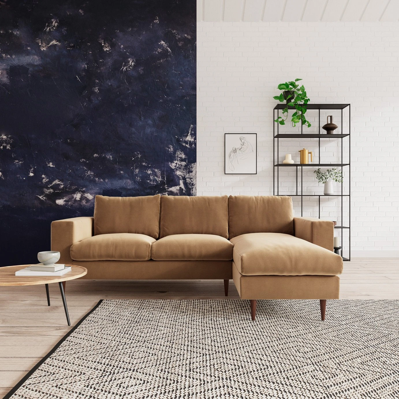 Swoon Evesham Velvet Right Hand Corner Sofa - Biscuit 4 Swoon Evesham Velvet Right Hand Corner Sofa - Biscuit - Image 2