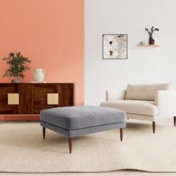 Swoon Kalmar Velvet Ottoman Footstool - Granite Grey -Home Sales Store 1974434 R Z001C