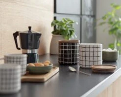 Habitat Grid Pack Of 2 Ceramic Canister - Black And White -Home Sales Store 1975402 R Z001C