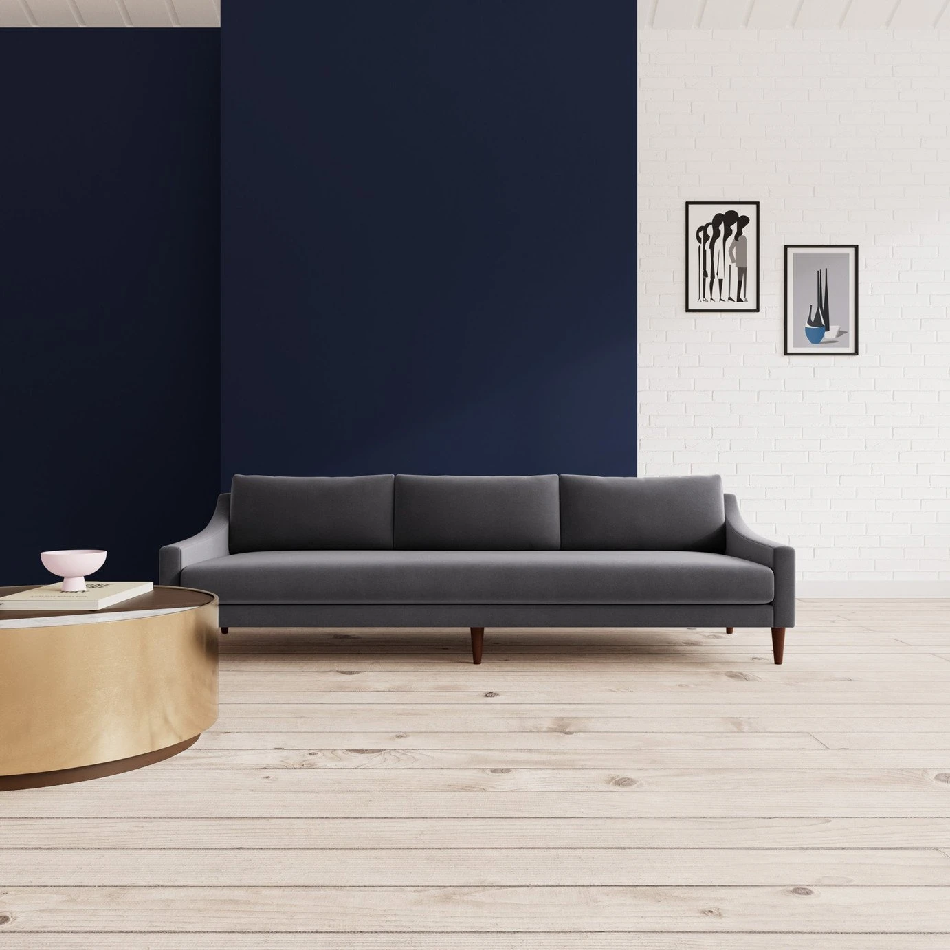 Swoon Turin Velvet 4 Seater Sofa - Granite Grey 4 Swoon Turin Velvet 4 Seater Sofa - Granite Grey - Image 2