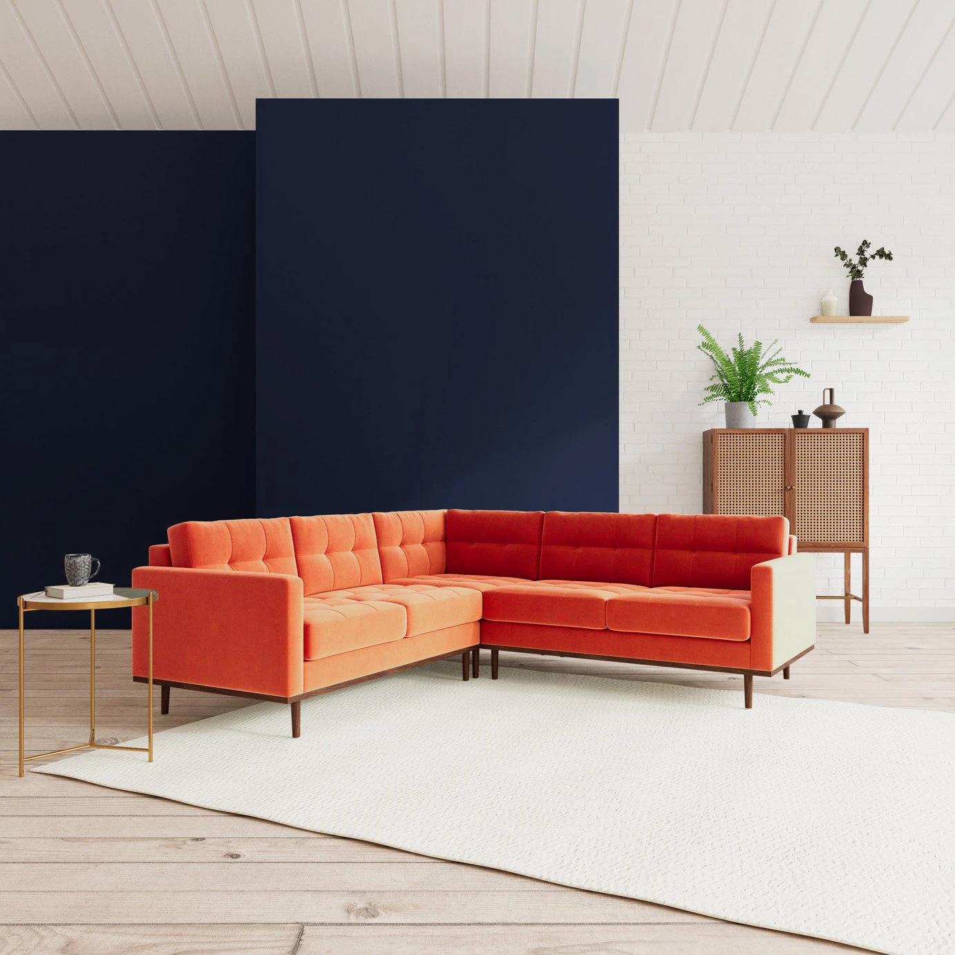 Swoon Berlin Velvet 5 Seater Corner Sofa - Burnt Orange 4 Swoon Berlin Velvet 5 Seater Corner Sofa - Burnt Orange - Image 2