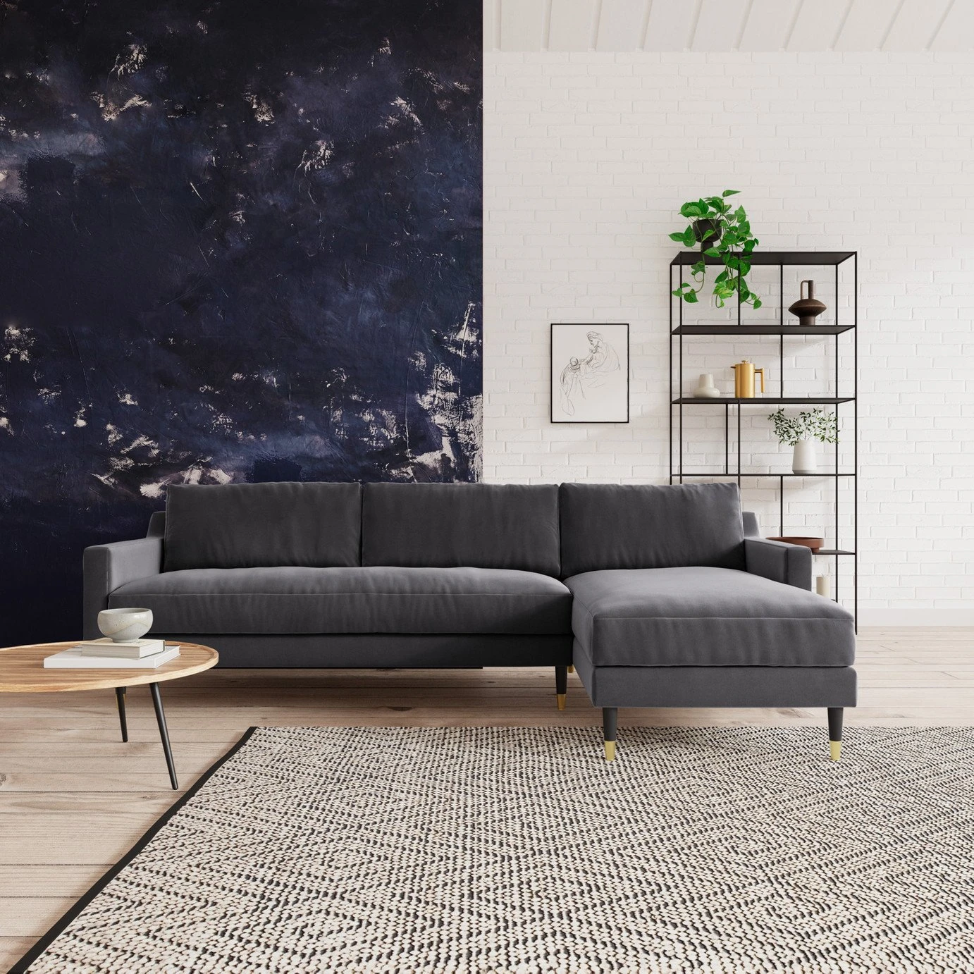 Swoon Rieti Velvet Right Hand Corner Sofa - Granite Grey 4 Swoon Rieti Velvet Right Hand Corner Sofa - Granite Grey - Image 2