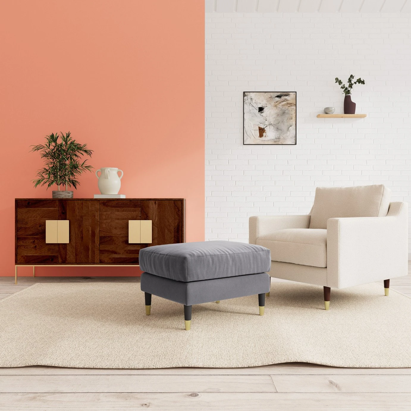 Swoon Rieti Velvet Ottoman Footstool - Granite Grey 4 Swoon Rieti Velvet Ottoman Footstool - Granite Grey - Image 2