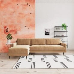 Swoon Rieti Velvet Left Hand Corner Sofa - Biscuit -Home Sales Store 2009676 R Z001C