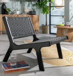 Habitat Faro Woven Paper Rope And Oak Accent Chair - Black -Home Sales Store 2013112 R Z001C