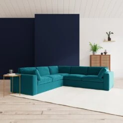 Swoon Seattle Velvet 5 Seater Corner Sofa - Kingfisher Blue -Home Sales Store 2015725 R Z001C