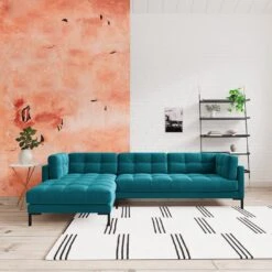 Swoon Landau Velvet Left Hand Corner Sofa - Kingfisher Blue 10 Swoon Landau Velvet Left Hand Corner Sofa - Kingfisher Blue -Home Sales Store 2023803 R Z001C