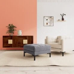 Swoon Landau Velvet Ottoman Footstool - Granite Grey -Home Sales Store 2024943 R Z001C