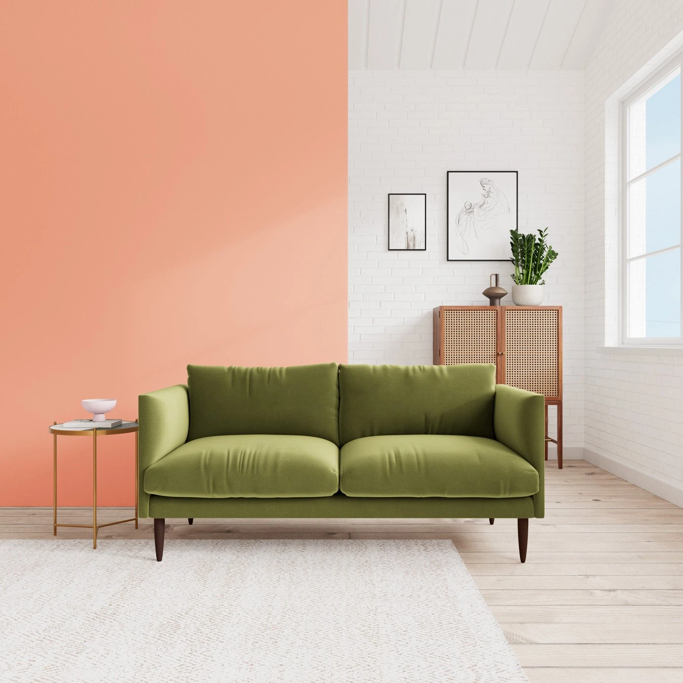 Swoon Luna Velvet 2 Seater Sofa - Fern Green 4 Swoon Luna Velvet 2 Seater Sofa - Fern Green - Image 2