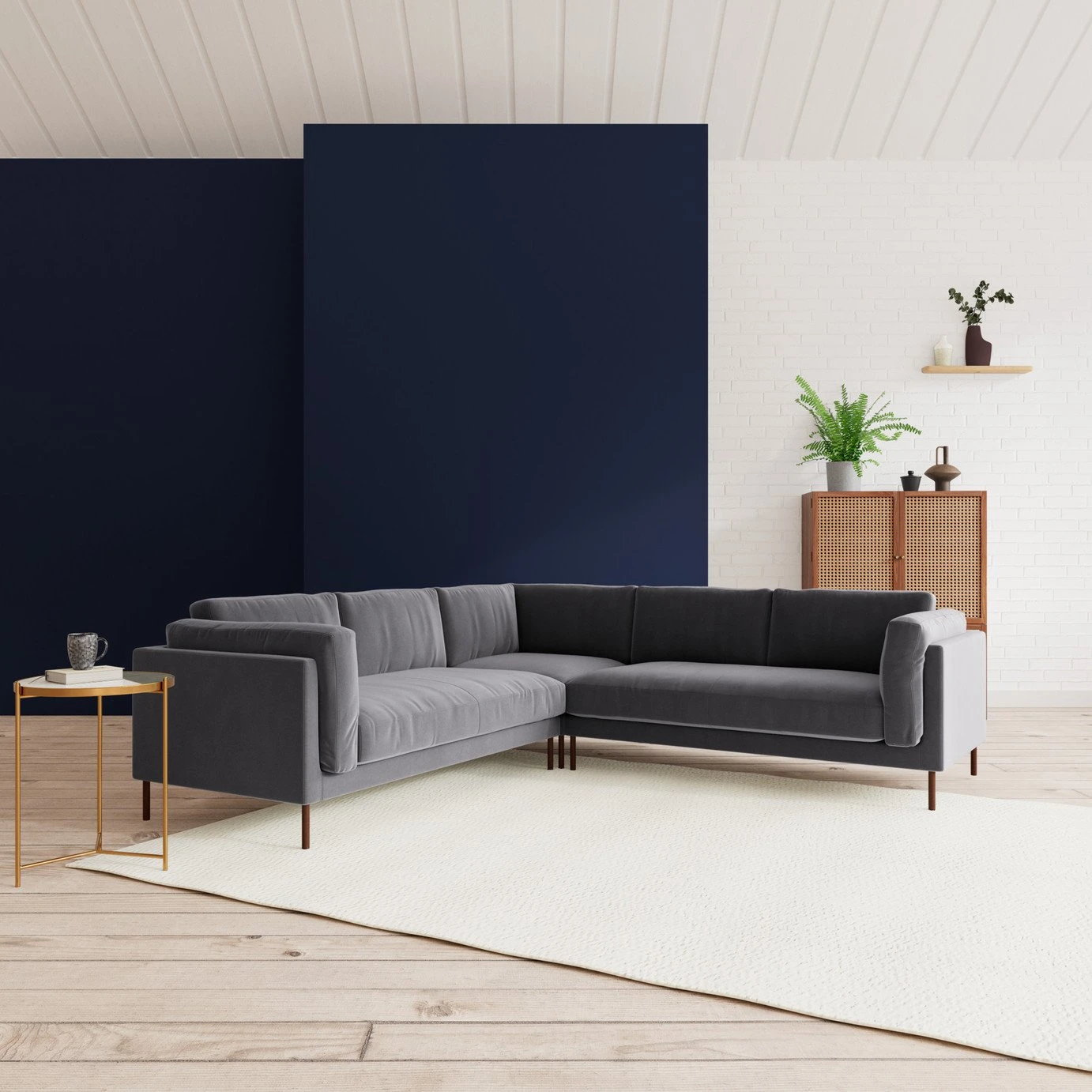 Swoon Munich Velvet 5 Seater Corner Sofa - Granite Grey 4 Swoon Munich Velvet 5 Seater Corner Sofa - Granite Grey - Image 2