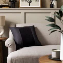 Habitat Velvet Panel Cushion - Grey & Black - 50x50cm -Home Sales Store 2078793 R Z001C