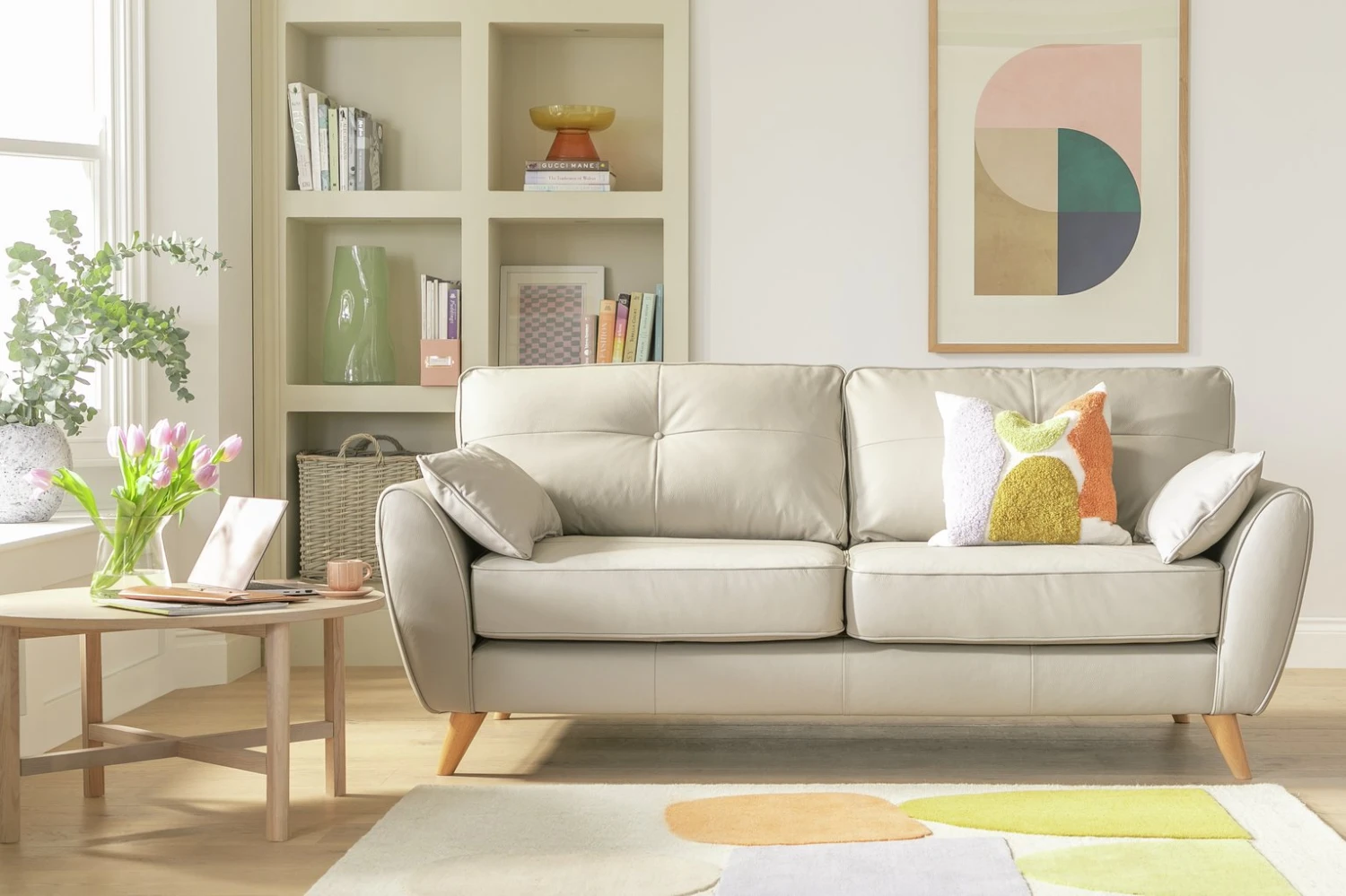 Habitat Isla 3 Seater Leather Sofa - Grey 4 Habitat Isla 3 Seater Leather Sofa - Grey - Image 2