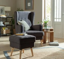 Habitat Callie Fabric Chair Armchair With Footstool-Charcoal -Home Sales Store 2728380 R Z001C