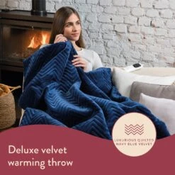 Dreamland Deluxe Velvet Royal Blue Heated Throw - Large -Home Sales Store 3340901 R Z020A