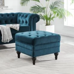 Habitat Chesterfield Velvet Storage Footstool - Blue -Home Sales Store 3369683 R Z004A
