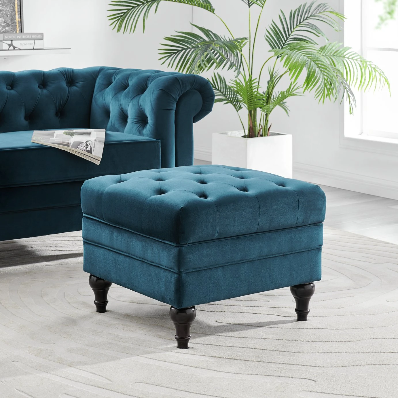 Habitat Chesterfield Velvet Storage Footstool - Light Grey 4 Habitat Chesterfield Velvet Storage Footstool - Light Grey - Image 2