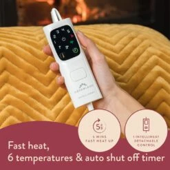 Dreamland Deluxe Velvet Mustard Heated Throw - Large -Home Sales Store 4844994 R Z004A