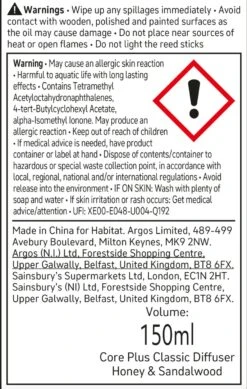 Habitat 150ml Scented Diffuser - Honey & Sandalwood -Home Sales Store 6828303 R Z011A