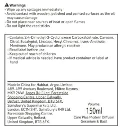 Habitat 150ml Scented Diffuser - Geranium & Basil -Home Sales Store 7160149 R Z011A