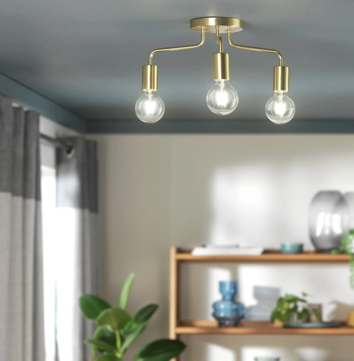 Habitat Rayner Steel 3 Light LED Flush Ceiling Light - Brass 9 Habitat Rayner Steel 3 Light LED Flush Ceiling Light - Brass - Image 7