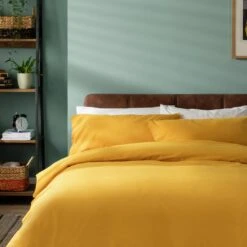 Habitat Stonewashed Cotton Plain Mustard Bedding Set -Double -Home Sales Store 9189252 R Z002C