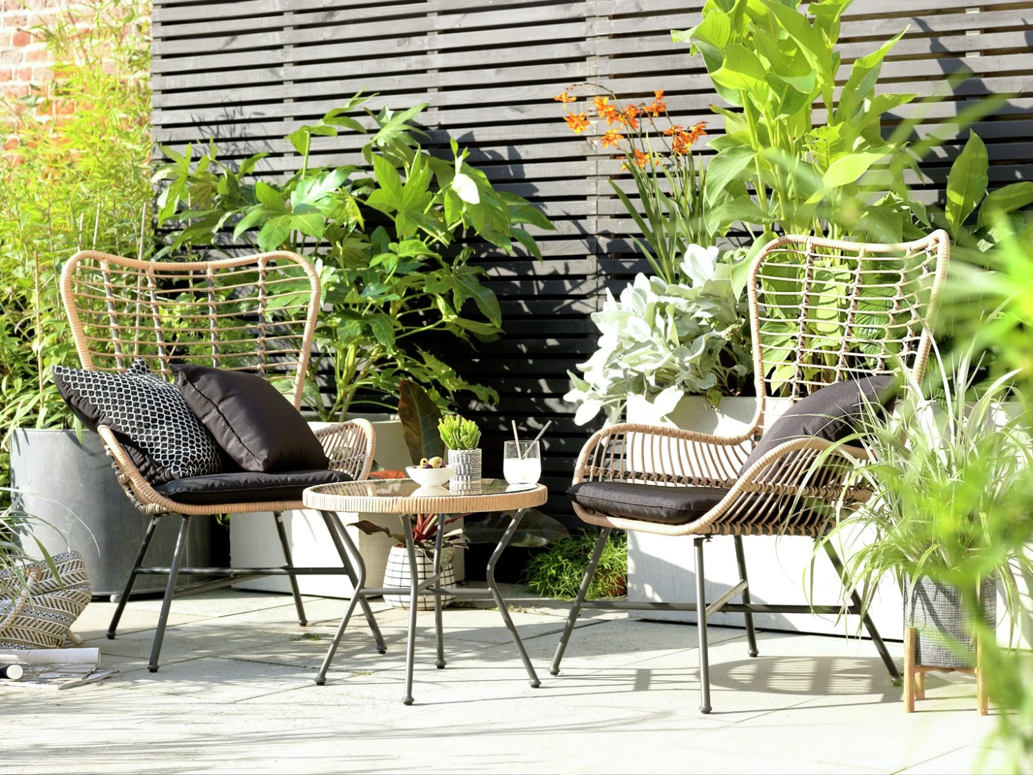 Habitat 2 Seater Bamboo Garden Bistro Set - Natural 4 Habitat 2 Seater Bamboo Garden Bistro Set - Natural - Image 2
