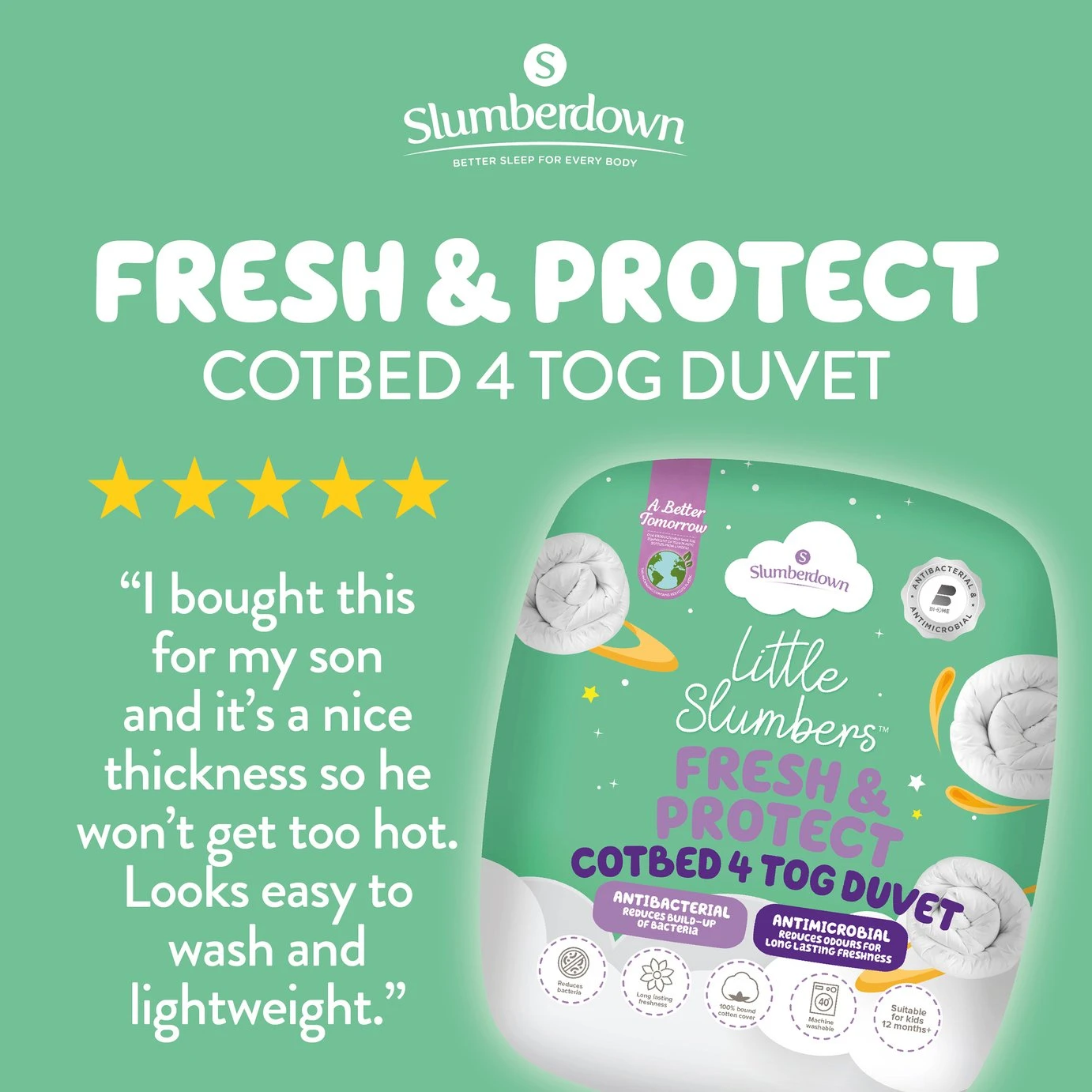 Slumberdown Anti Bacterial 4 Tog Kids Duvet - Toddler 4 Slumberdown Anti Bacterial 4 Tog Kids Duvet - Toddler - Image 2