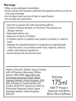 Habitat 175ml Ceramic Diffuser - Hyacinth And White Birch -Home Sales Store 9415847 R Z010A