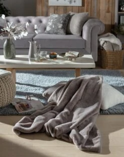 Habitat Faux Fur Plain Throw - Grey - 125x150cm -Home Sales Store 9454365 R Z001C