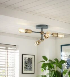 Habitat Tay 4 Light Flush To Ceiling Light - Grey & Brass -Home Sales Store 9467644 R Z002C