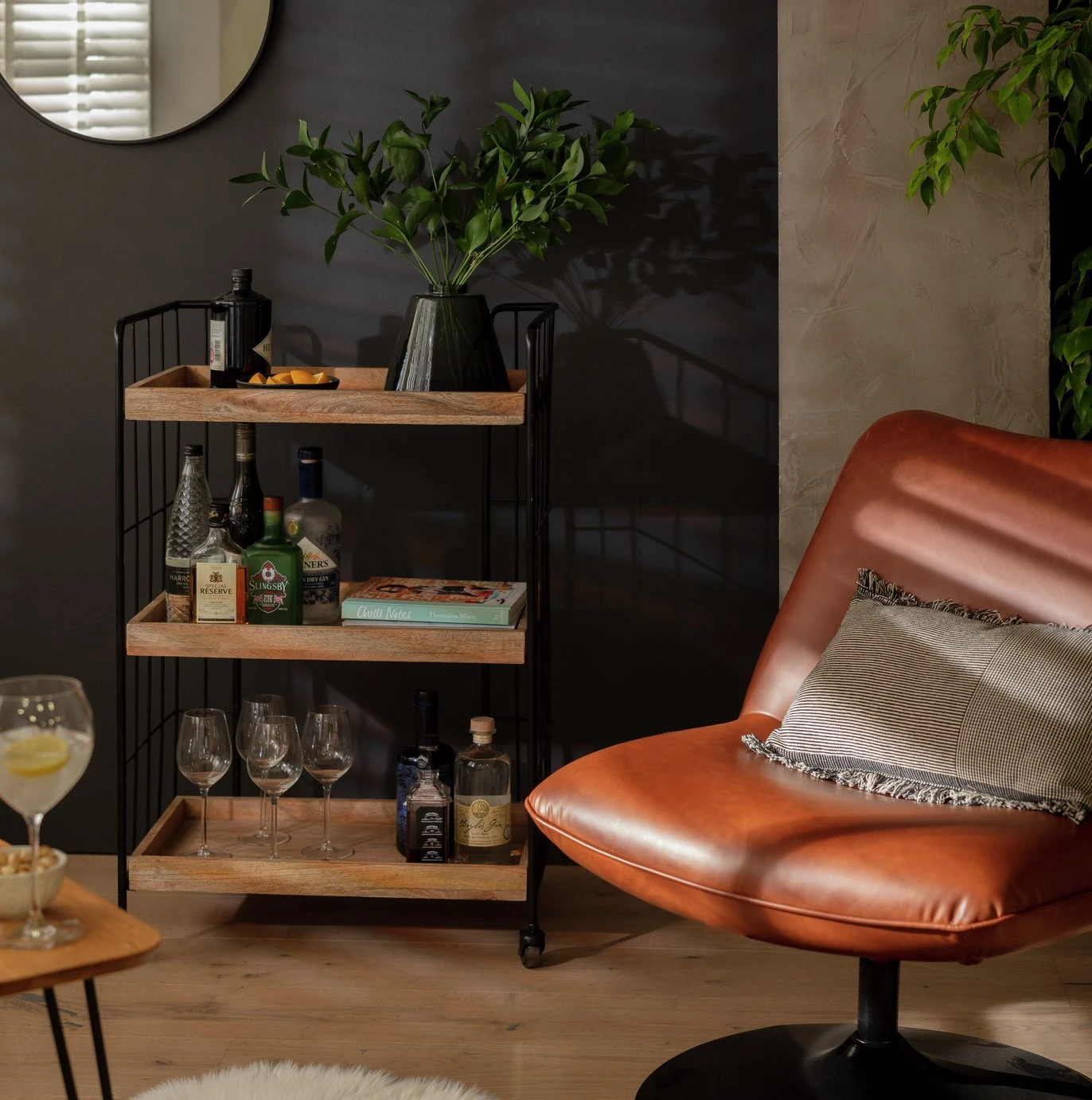 Habitat Kai Wood Drinks Trolley - Black & Mango 4 Habitat Kai Wood Drinks Trolley - Black & Mango - Image 2