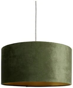 Habitat Gaia Velvet & Foil 40cm Drum Shade - Chive -Home Sales Store 9602564 R Z001C