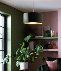 Habitat Gaia Velvet & Foil 40cm Drum Shade - Chive -Home Sales Store 9602564 R Z002C