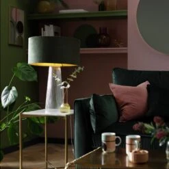 Habitat Gaia Velvet & Foil 40cm Drum Shade - Chive -Home Sales Store 9602564 R Z003C