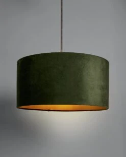 Habitat Gaia Velvet & Foil 40cm Drum Shade - Chive -Home Sales Store 9602564 R Z004C
