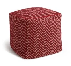 Kaikoo Durrie Cotton Footstool - Red & White -Home Sales Store 9604139 R Z002A
