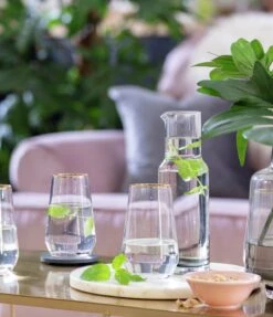 Habitat Set Of 4 Gold Rim Hi Ball Glasses -Home Sales Store 9608018 R Z001C