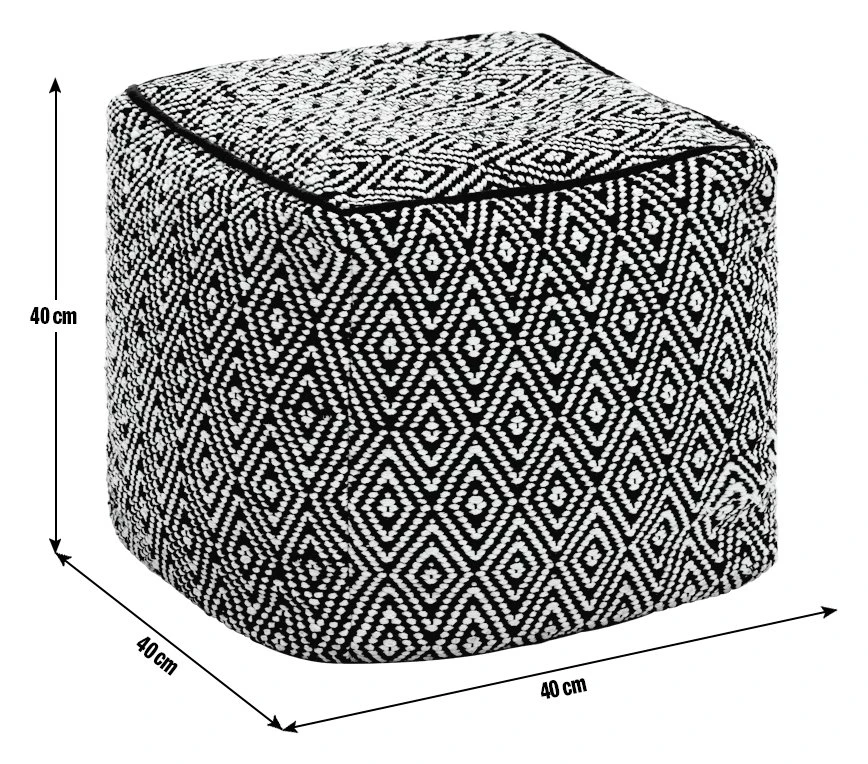 Kaikoo Durrie Cotton Footstool - Black & White 5 Kaikoo Durrie Cotton Footstool - Black & White - Image 3